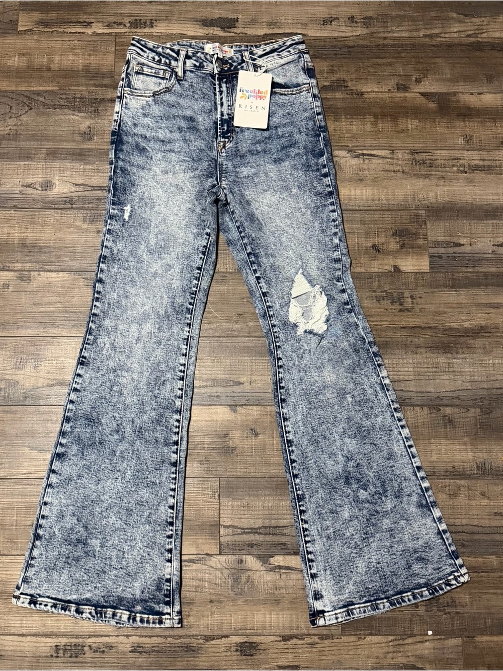 Women's Acid-Wash Flare Jeans in Light Blue by Risen